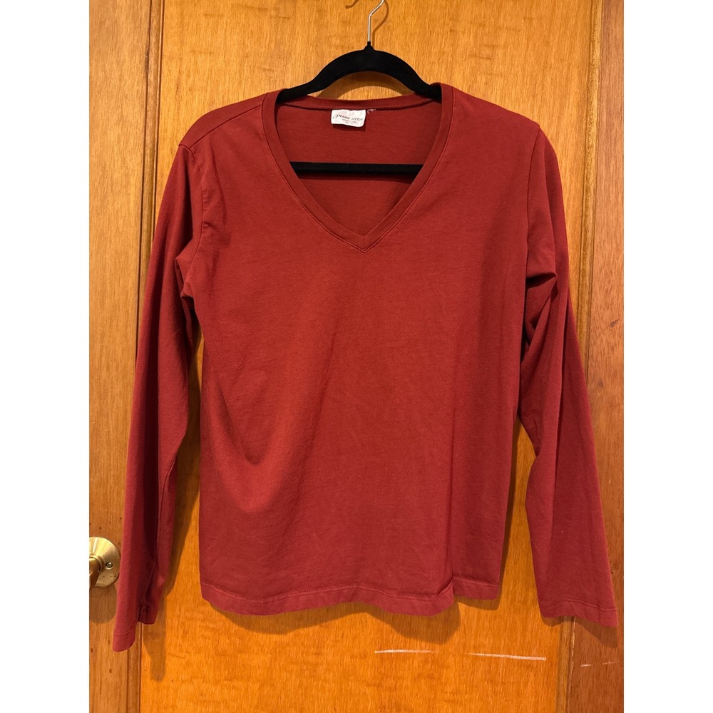 Prairie‎ Cotton Small tshirt red long sleeve V-neck tee 100% cotton